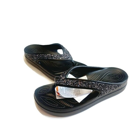 CROCS Sloane Glitter Wedge Flip Flops Womens Size 7 Lightweight Slip On Sandals - Picture 5 of 9